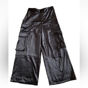 House of Harlow 1960 satin wide leg high waisted black cargo pants size large